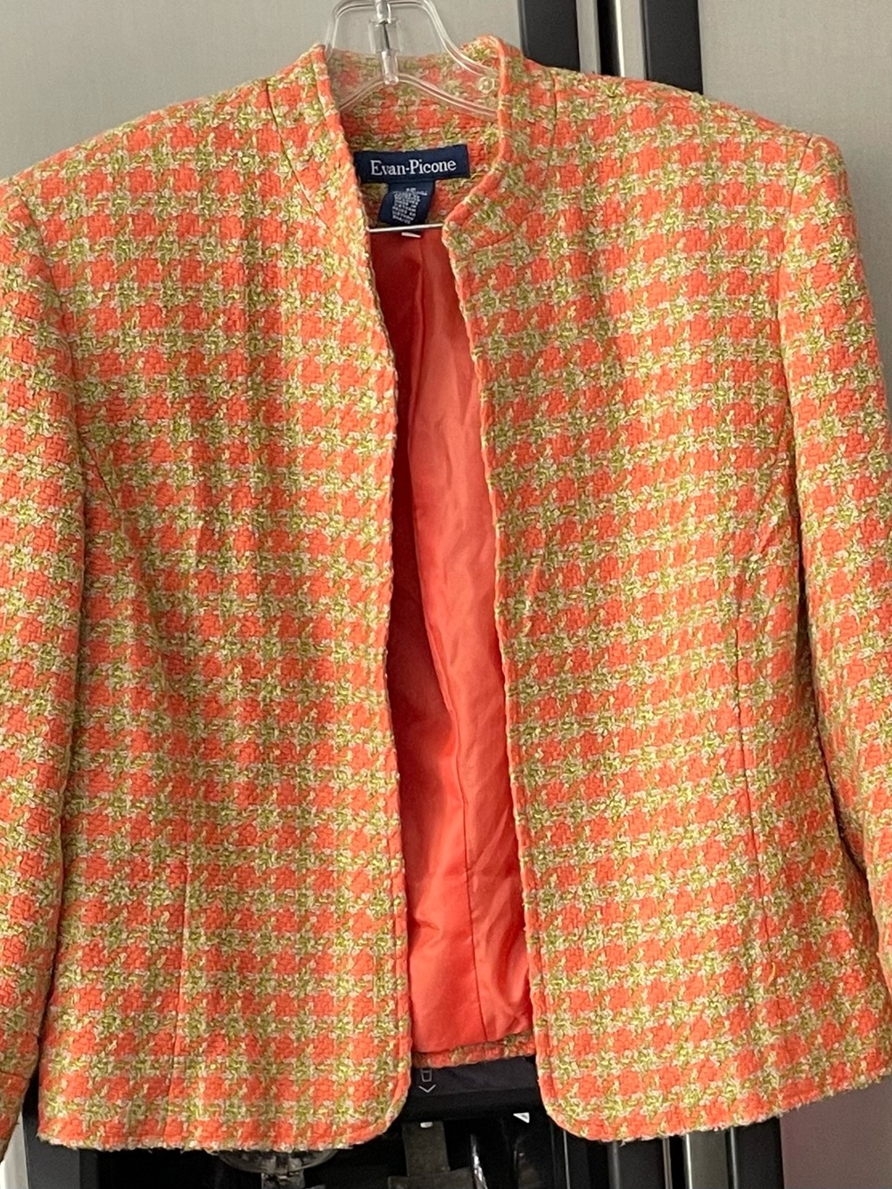 Evan Picone Orange and Green Tweed Collarless Jacket